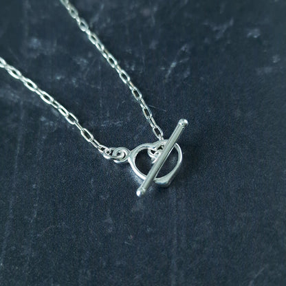 Sterling silver heart toggle necklace - dainty t-bar mini paperclip chain necklace