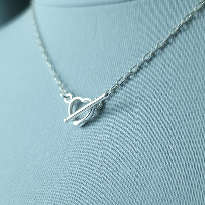 Sterling silver heart toggle necklace - dainty t-bar mini paperclip chain necklace