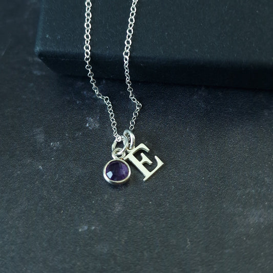 Sterling Silver Initial Amethyst Birthstone Necklace