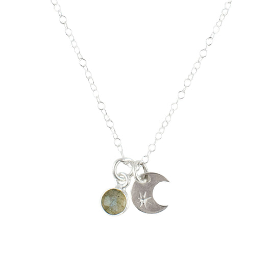 Labradorite and Silver Crescent Moon Necklace in Sterling Silver