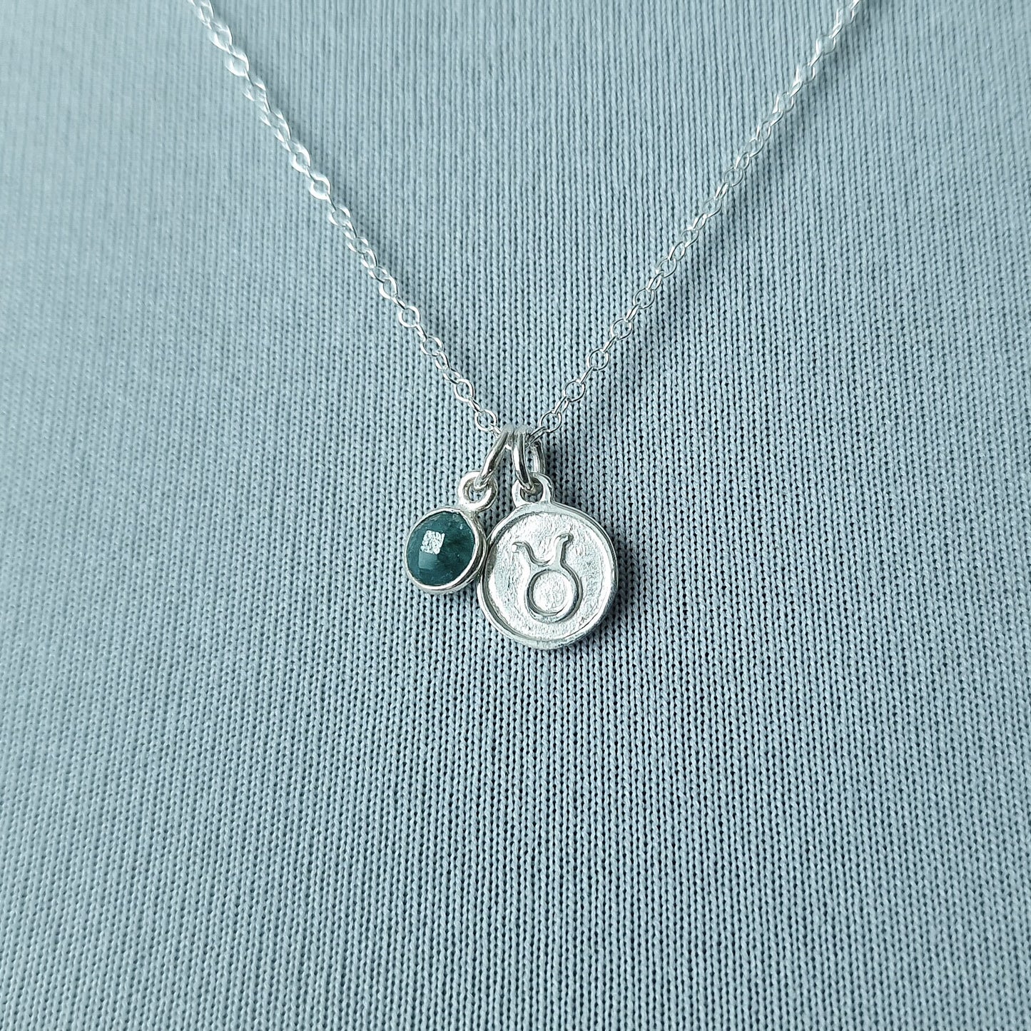 Taurus Necklace - Sterling Silver with Emerald Pendant Charm May Birthday Gift and Birthstone Jewellery