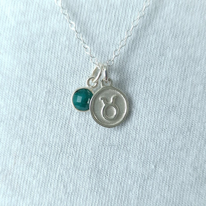 Taurus Necklace - Sterling Silver with Emerald Pendant Charm May Birthday Gift and Birthstone Jewellery