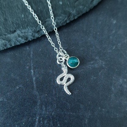 Snake pendant sterling silver emerald necklace -Marie Nicole Bijoux