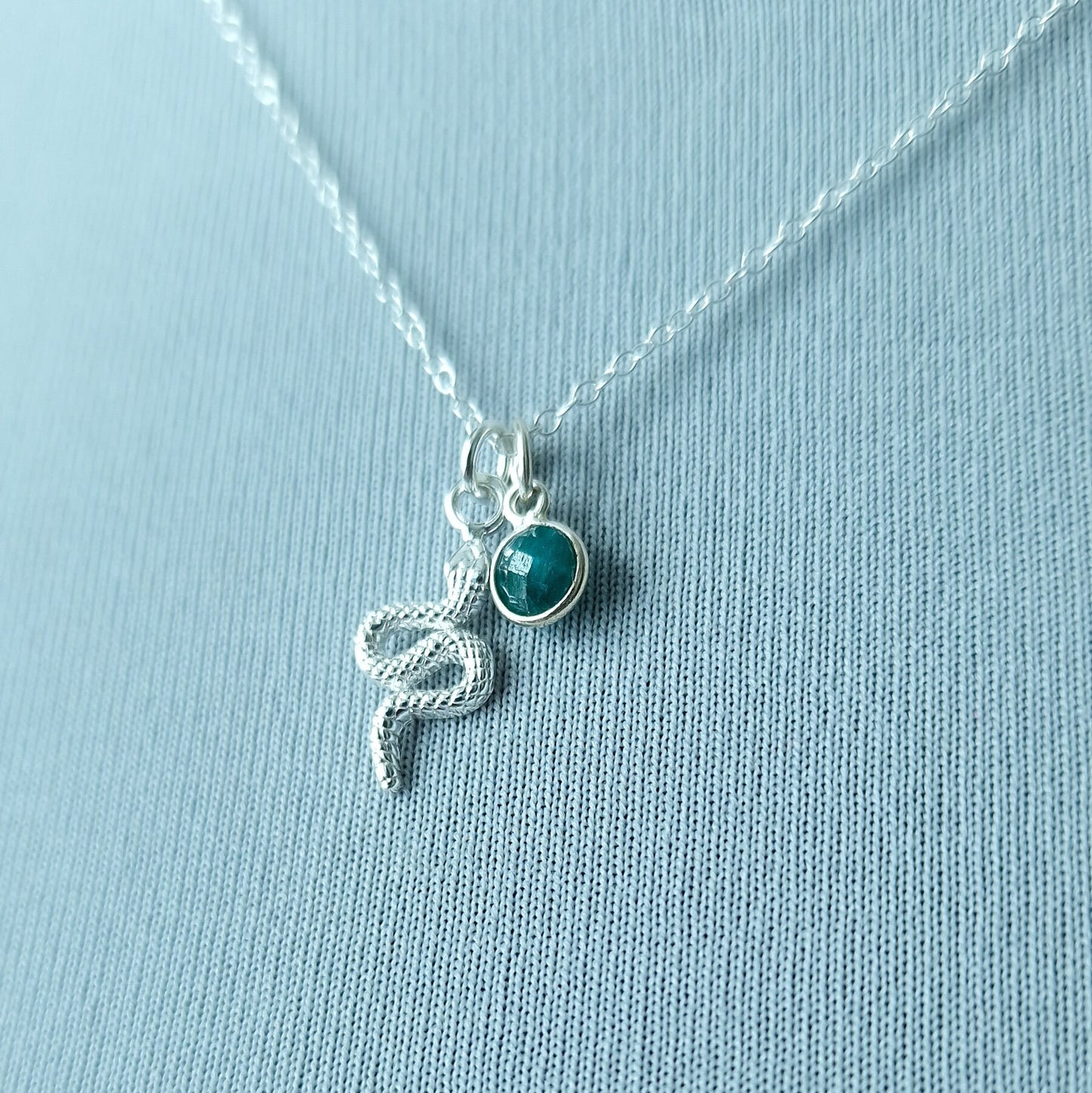 Snake pendant necklace sterling silver with Emerald birthstone pendant