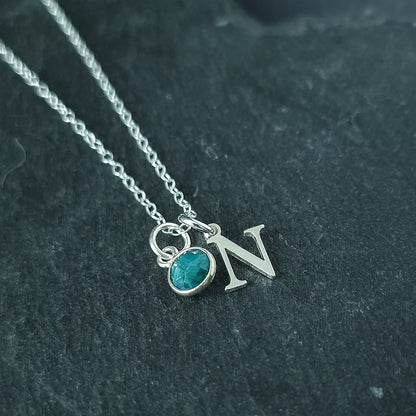 Initial Birthstone Necklace - Sterling Silver May Emerald Pendant for Taurus Birthday and Astrology Gifts