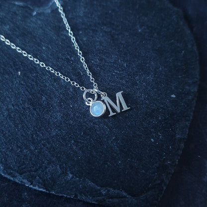 June Birthstone Moonstone Necklace in Sterling Silver - Personalised Initial Necklace and Birthday Gift for Her - Gemini Gifts