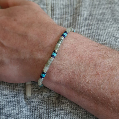 Mens Turquoise Beaded Sterling Silver Bracelet with Lapis and Labradorite Stones - Stylish Gift for Him