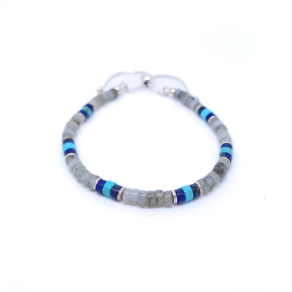 Mens Turquoise Beaded Sterling Silver Bracelet with Lapis and Labradorite Stones - Stylish Gift for Him