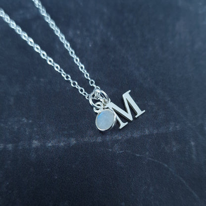 Moonstone initial necklace and birthstone - Marie Nicole Bijoux