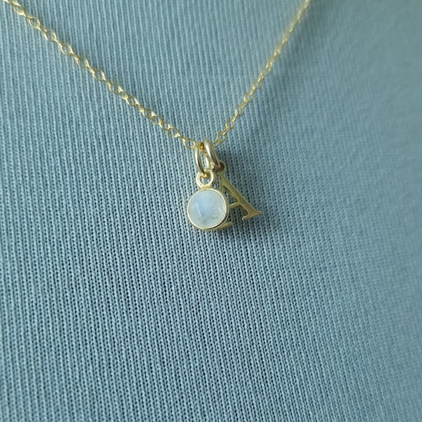 Gold Initial birthstone moonstone necklace in gold vermeil, June birthstone necklace, Gemini gifts