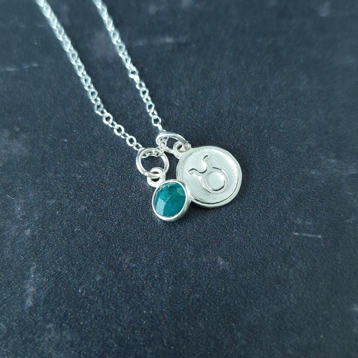 Taurus Necklace - Sterling Silver with Emerald Pendant Charm May Birthday Gift and Birthstone Jewellery