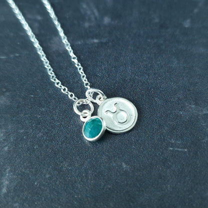 Taurus Necklace - Sterling Silver with Emerald Pendant Charm May Birthday Gift and Birthstone Jewellery