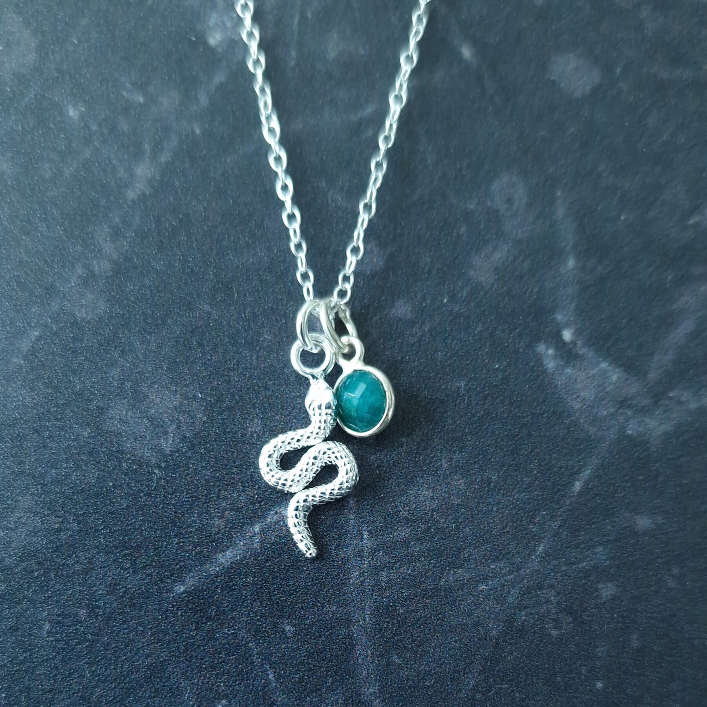 Snake pendant necklace sterling silver with Emerald birthstone pendant