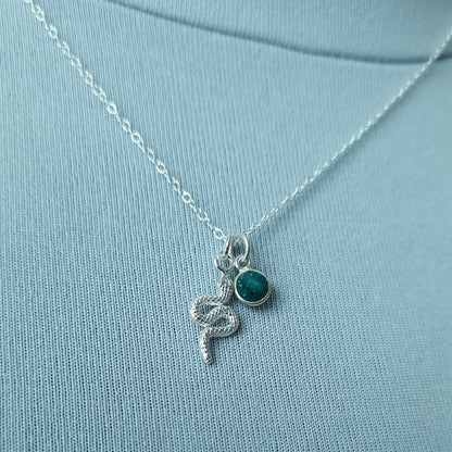 Snake pendant necklace sterling silver with Emerald birthstone pendant