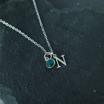 Initial Birthstone Necklace - Sterling Silver May Emerald Pendant for Taurus Birthday and Astrology Gifts