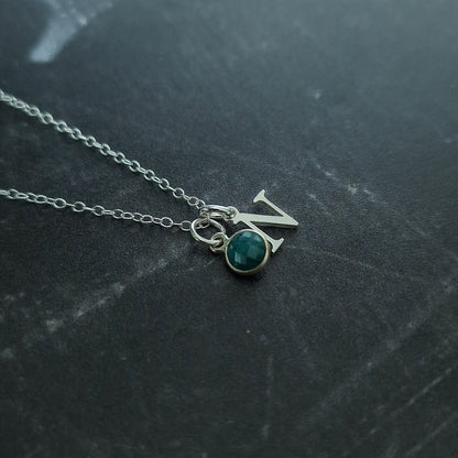 Initial Birthstone Necklace - Sterling Silver May Emerald Pendant for Taurus Birthday and Astrology Gifts