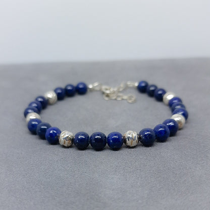 Lapis Lazuli beaded sterling silver gemstone bracelet for men