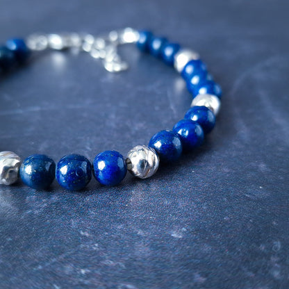 Lapis Lazuli beaded sterling silver gemstone bracelet for men