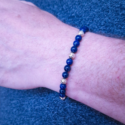 Lapis Lazuli beaded sterling silver gemstone bracelet for men