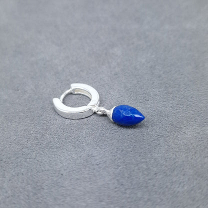 Sterling Silver Single Lapis Lazuli Huggie Hoop Earring - September Birthstone Gift Unisex Design