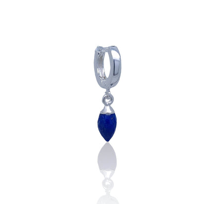 Sterling Silver Single Lapis Lazuli Huggie Hoop Earring - September Birthstone Gift Unisex Design