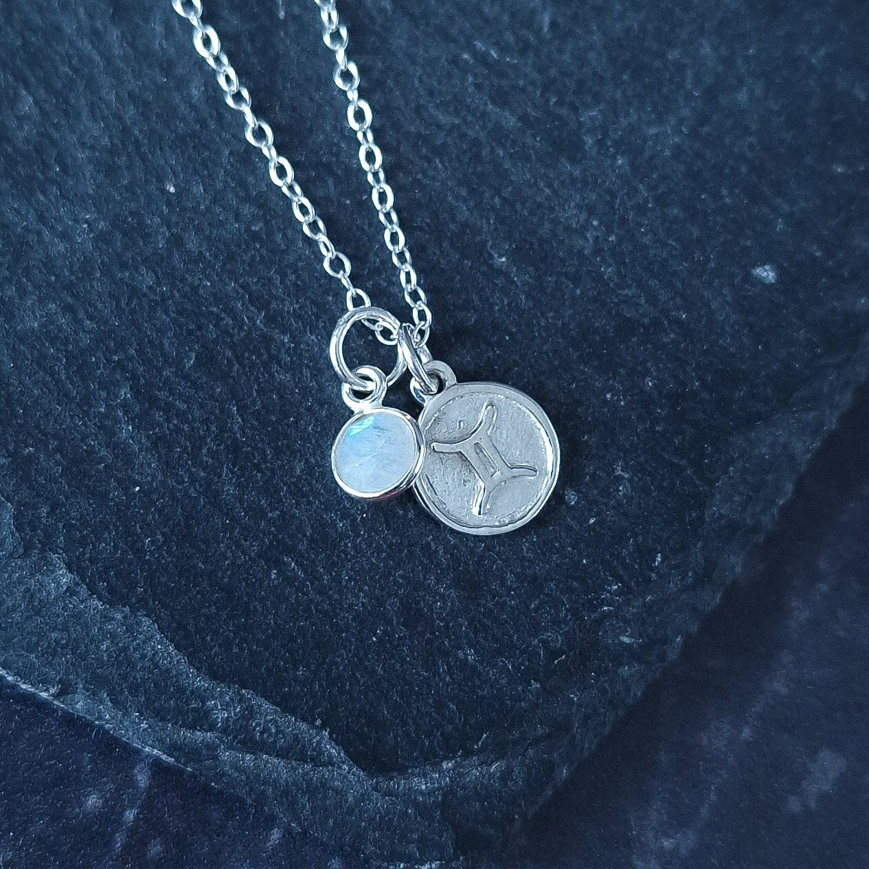 Moonstone and Gemini Zodiac Pendant necklace - Marie Nicole Bijoux