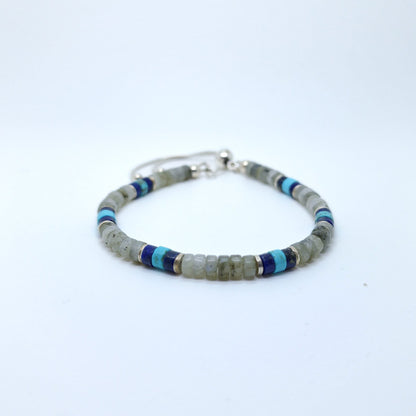 Mens Turquoise Beaded Sterling Silver Bracelet with Lapis and Labradorite Stones - Stylish Gift for Him