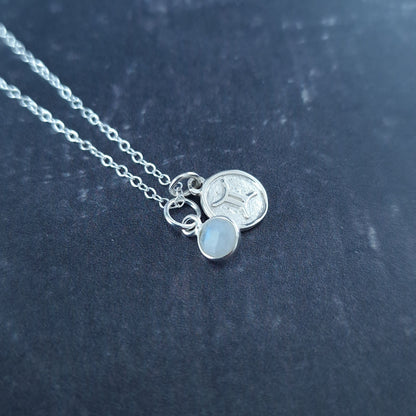 Silver Gemini Star Sign Necklace with Moonstone Birthstone