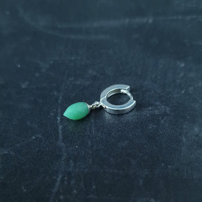 Chrysoprase Single Huggie Hoop Earring - Sterling Silver May Birthstone Gift for Gemini - Gemstone Huggies