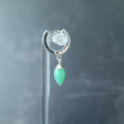 Chrysoprase Single Huggie Hoop Earring - Sterling Silver May Birthstone Gift for Gemini - Gemstone Huggies