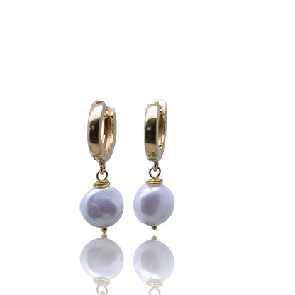 Pearl Huggie hoop earrings in gold vermeil silver