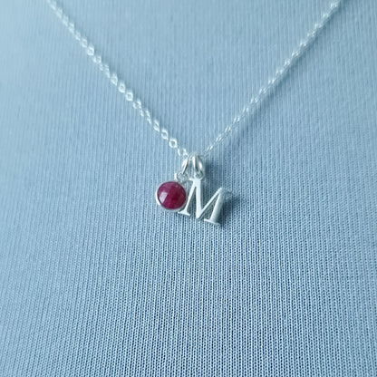 marienicolebijoux Sterling Silver Ruby Birthstone Initial Necklace July