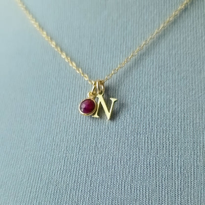 marienicolebijoux Personalized Gold Initial Ruby Necklace July Birthstone Pendant