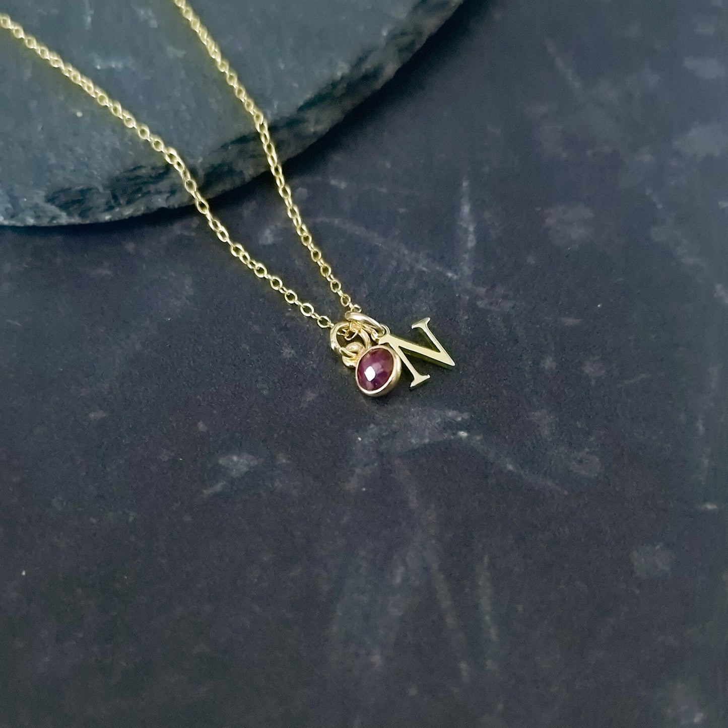 marienicolebijoux Personalized Gold Initial Ruby Necklace July Birthstone Pendant