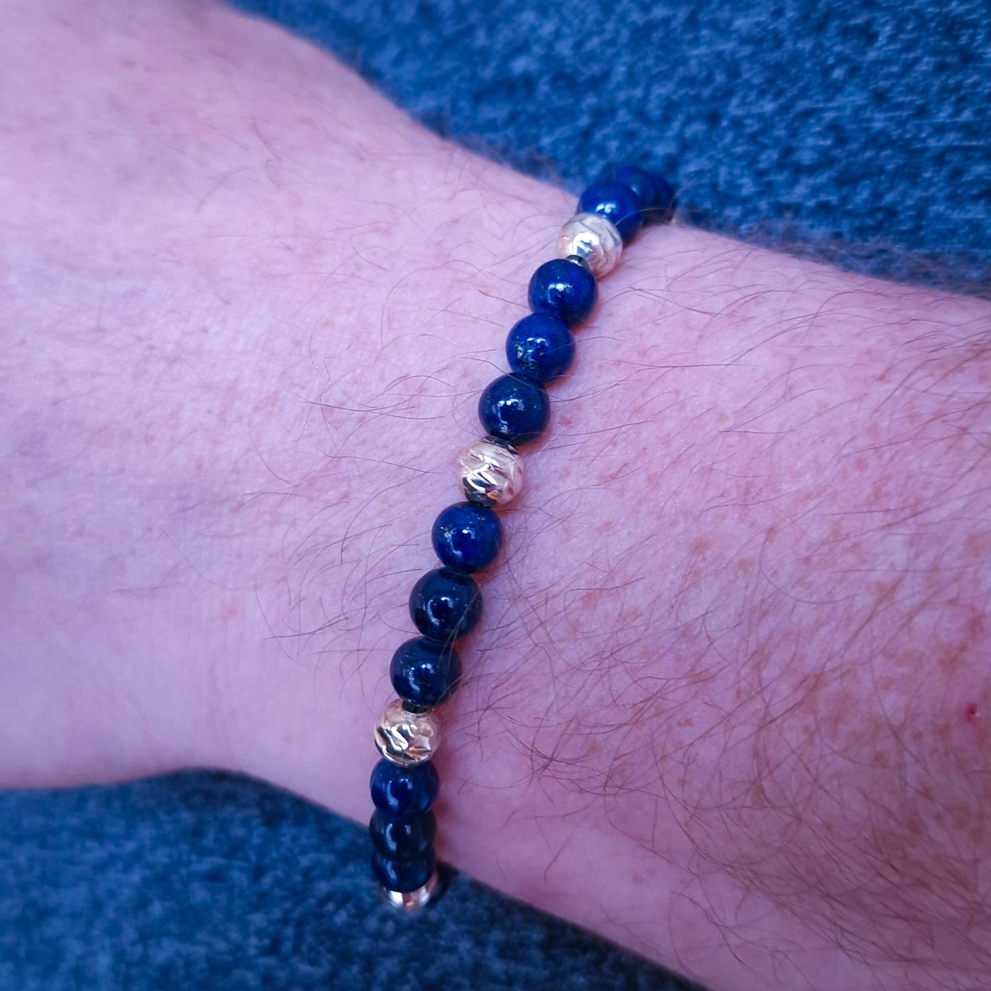 Lapis Lazuli beaded sterling silver gemstone bracelet for men