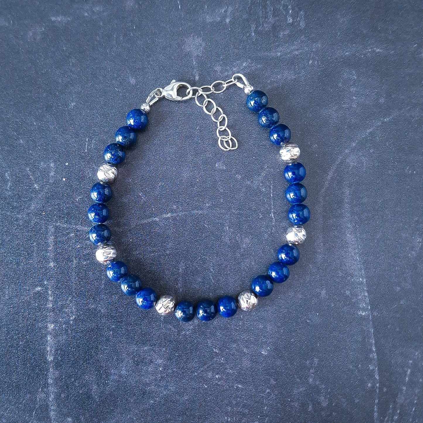 Lapis Lazuli beaded sterling silver gemstone bracelet for men