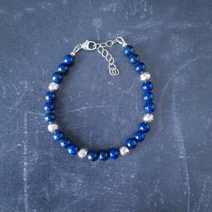 Lapis Lazuli beaded sterling silver gemstone bracelet for men