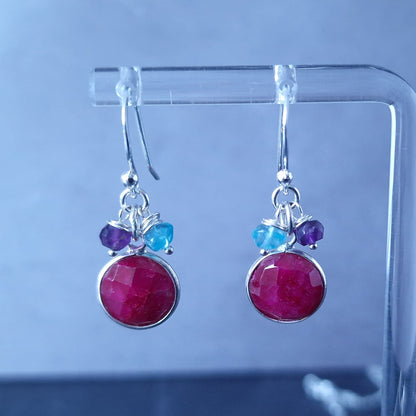 July Birthstone Ruby Dangle Earrings - Silver Gemstone Drop Earrings for Cancer Zodiac and Anniversary Gift