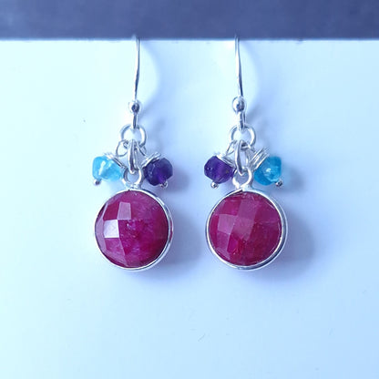 July Birthstone Ruby Dangle Earrings - Silver Gemstone Drop Earrings for Cancer Zodiac and Anniversary Gift