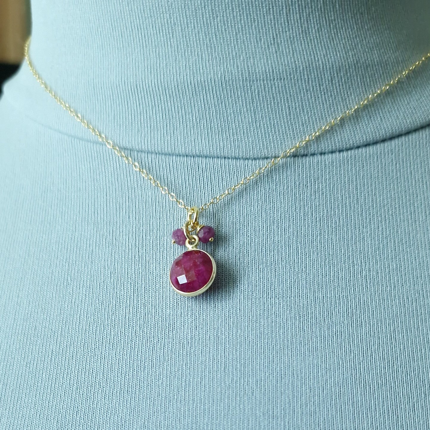 Gold Vermeil Ruby Pendant Necklace - July Birthstone Dainty and Elegant - Perfect for Weddings and Cancer Star Sign Gifts