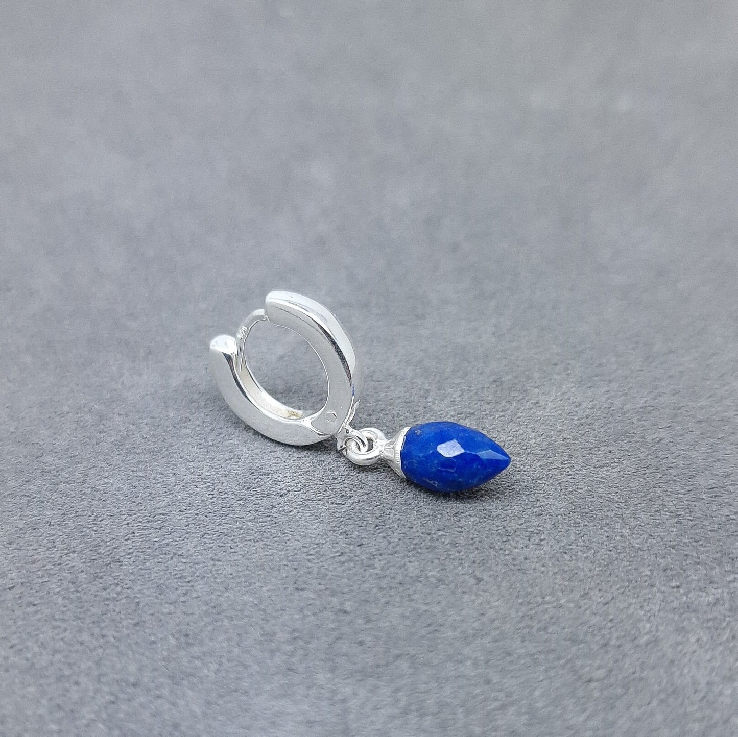 Sterling Silver Single Lapis Lazuli Huggie Hoop Earring - September Birthstone Gift Unisex Design