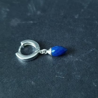 Sterling Silver Single Lapis Lazuli Huggie Hoop Earring - September Birthstone Gift Unisex Design