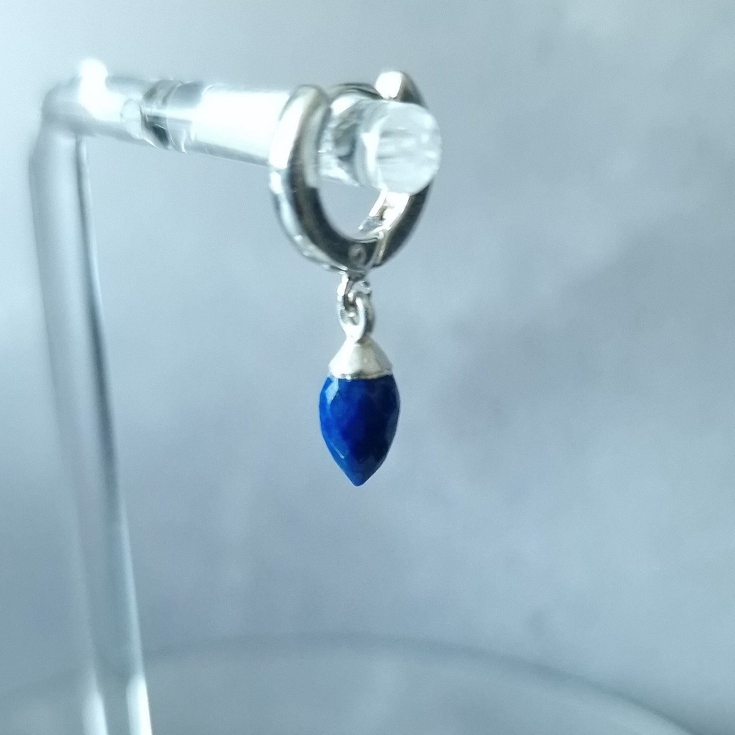 Sterling Silver Single Lapis Lazuli Huggie Hoop Earring - September Birthstone Gift Unisex Design