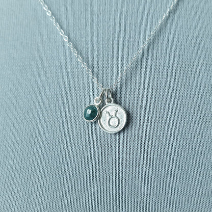 Custom Zodiac Birthstone Necklace - Silver Astrology Gift with Personalized Zodiac Sign - Horoscope Jewelry