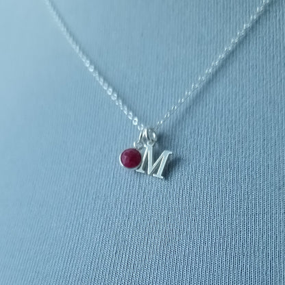 marienicolebijoux Sterling Silver Ruby Birthstone Initial Necklace July