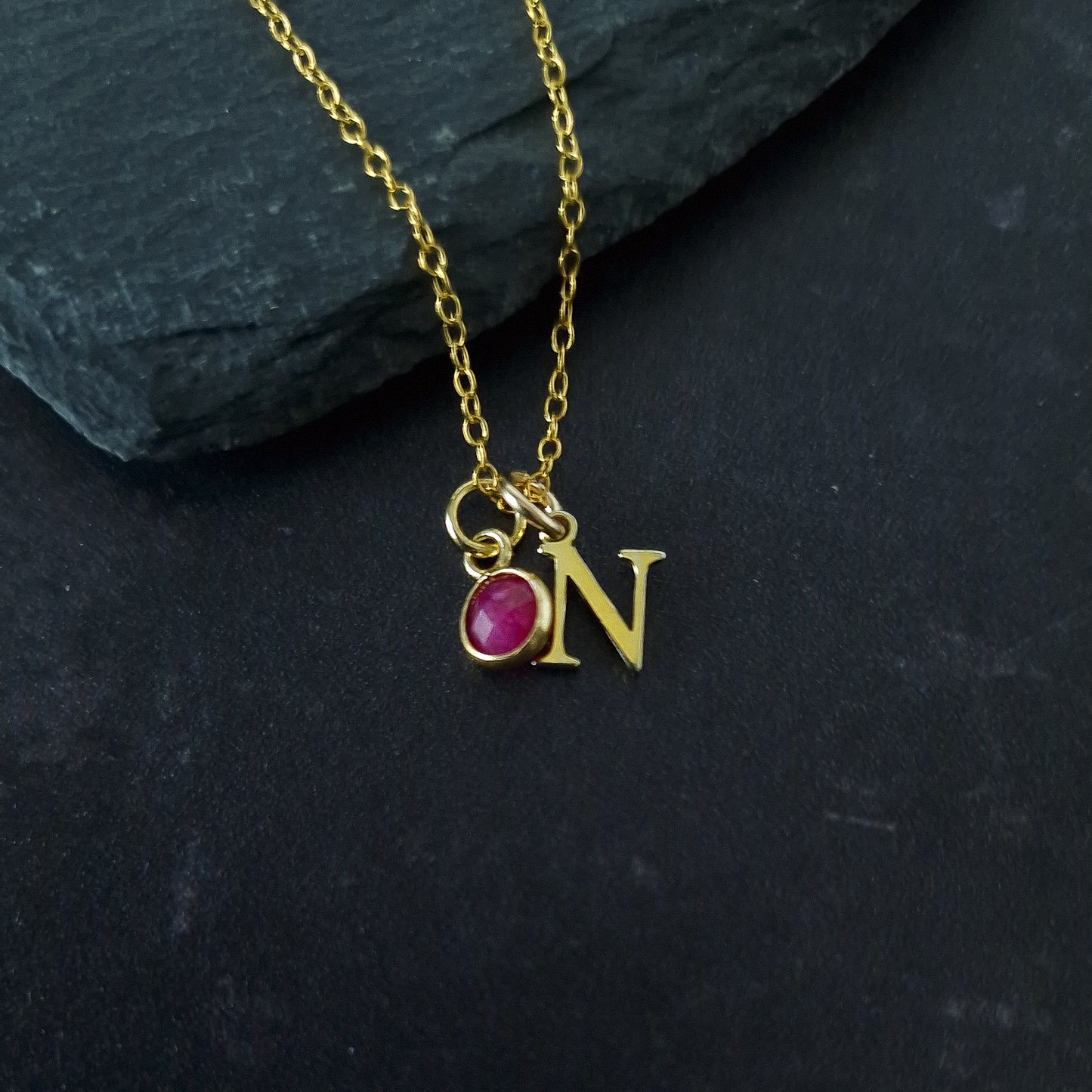 marienicolebijoux Personalized Gold Initial Ruby Necklace July Birthstone Pendant