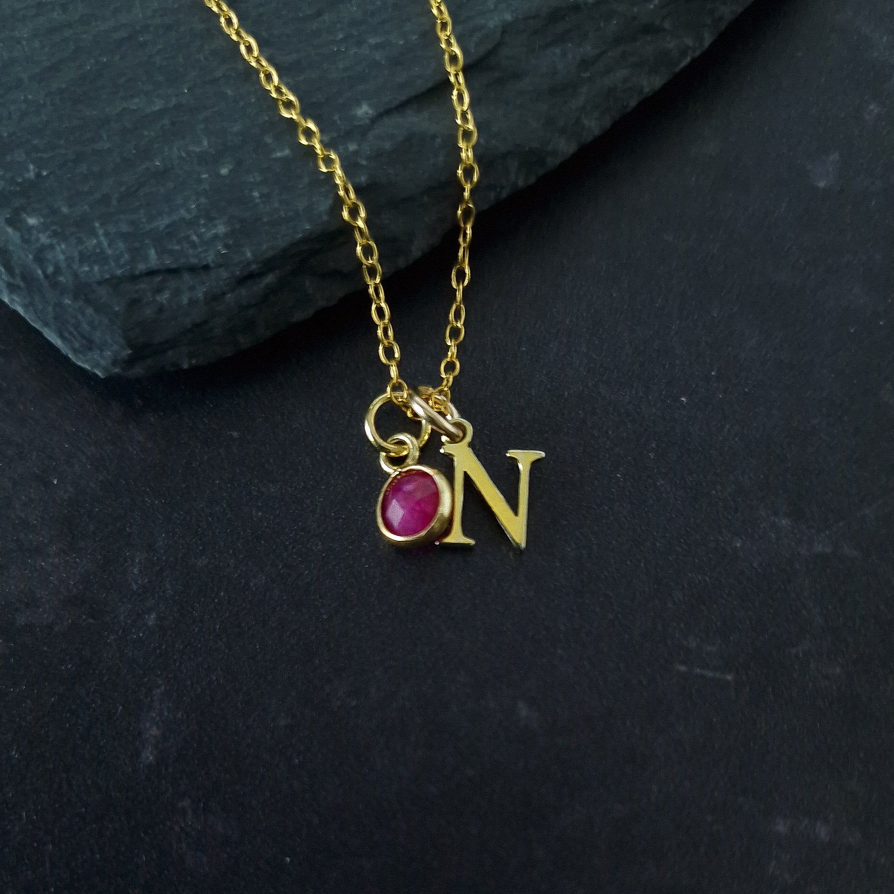 marienicolebijoux Personalized Gold Initial Ruby Necklace July Birthstone Pendant