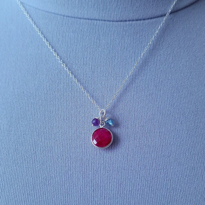 Sterling Silver Ruby Birthstone Necklace - July  Zodiac Gifts