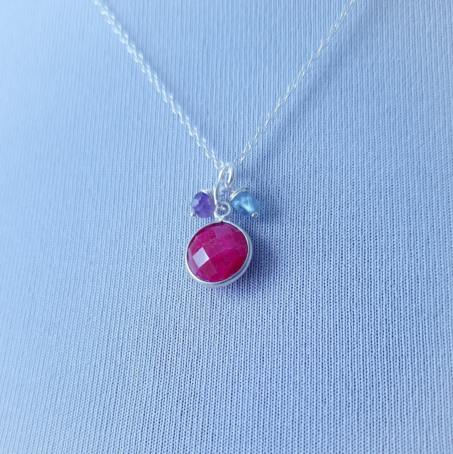 Ruby Birthstone Jewellery Set Sterling Silver Earrings and Necklace - Perfect Gift for Wife July Birthday or Ruby Wedding Anniversary