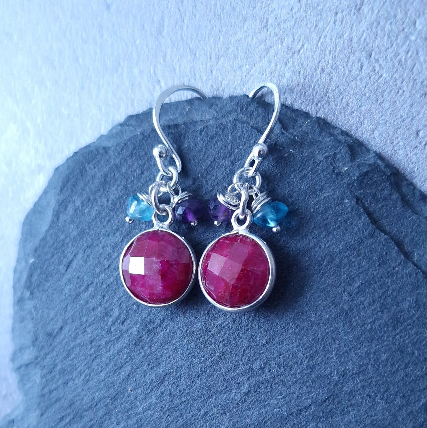 Ruby Birthstone Jewellery Set Sterling Silver Earrings and Necklace - Perfect Gift for Wife July Birthday or Ruby Wedding Anniversary